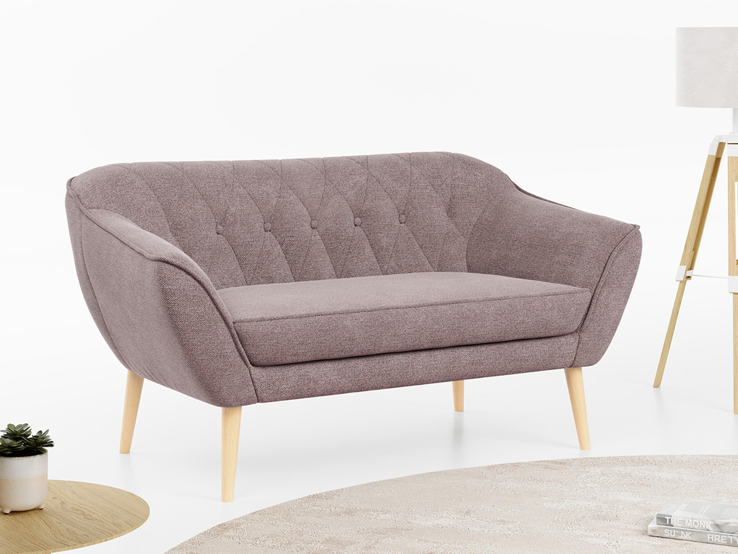 SOFA Pirs 2 Sitzer Strukture Rosa - Rosa/Braun, Holz/Textil (140/75/74cm) - MKS