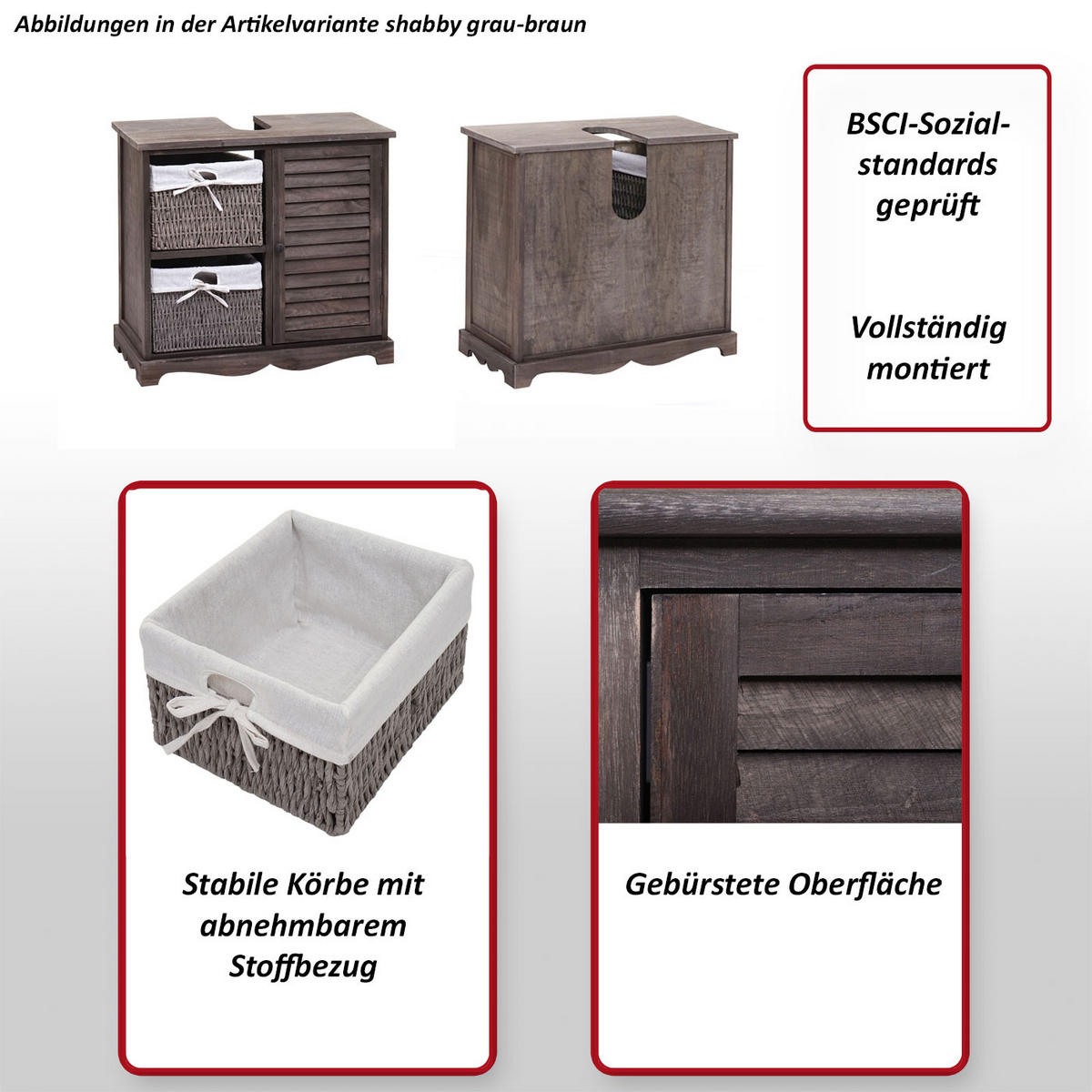WASCHBECKENUNTERSCHRANK Grau, Braun - Braun/Grau, Holz (65/60/31cm) - Jamb