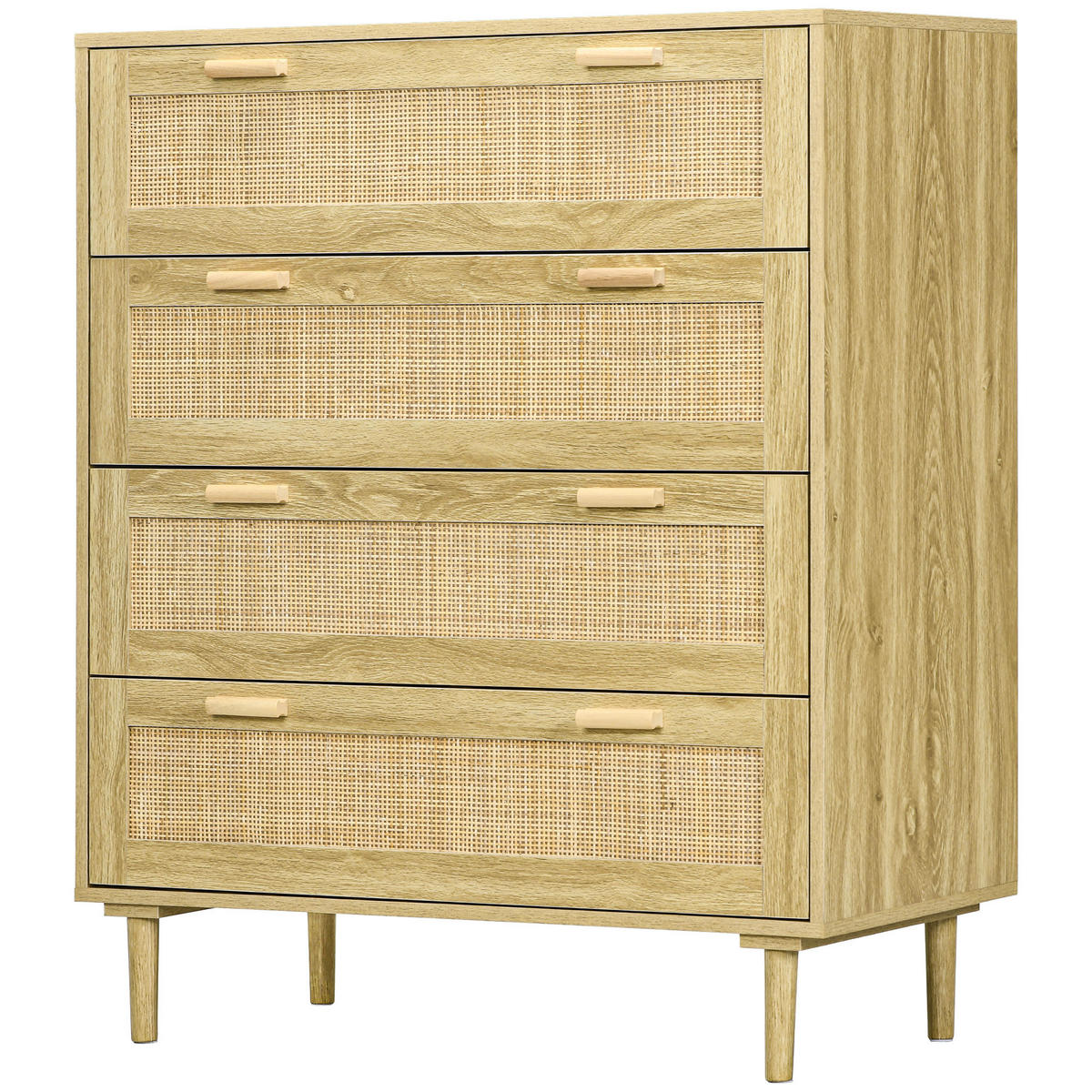 KOMOODE DE-12836 4 Schubladen mit Rattan Hellholz - Naturfarben, Holzwerkstoff (90/108.5/45cm) - ComfortXL
