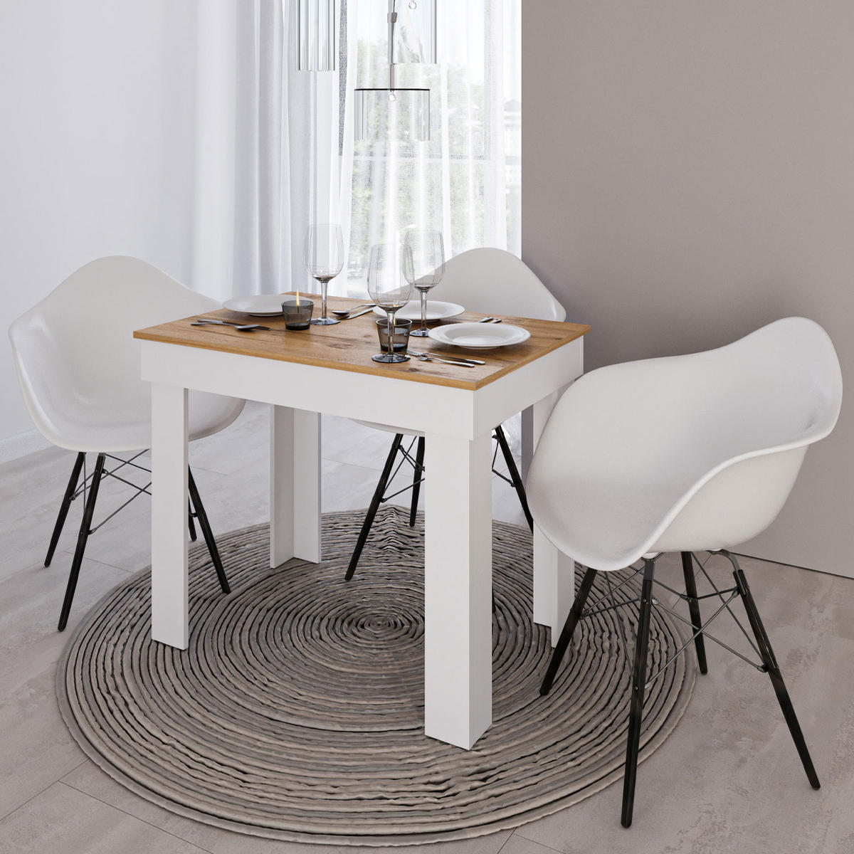 ESSTISCH in Holzwerkstoff 90/60/73 cm - Weiß/Naturfarben, Holzwerkstoff (60/90/73cm) - Homestyle4u