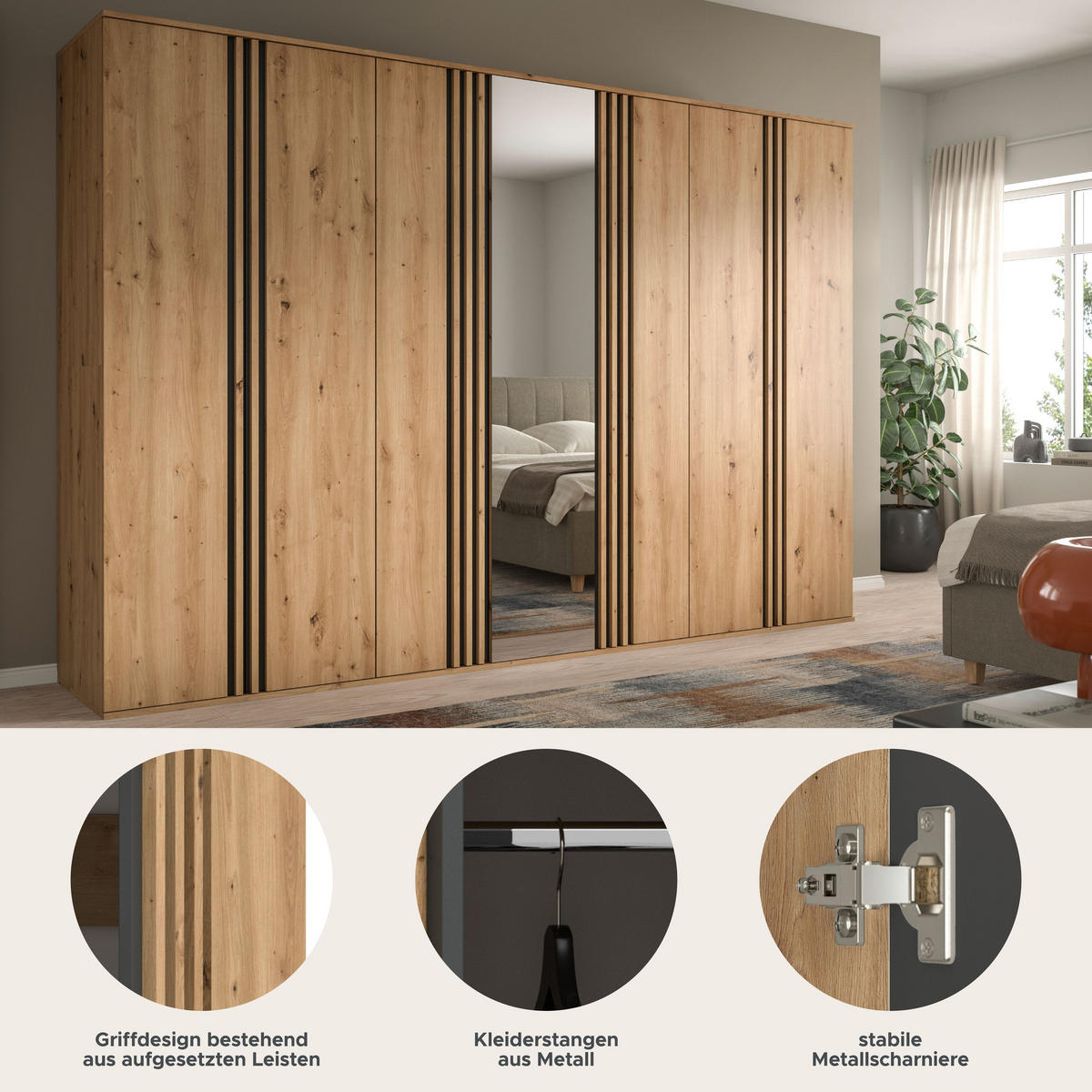 KLEIDERSCHRANKKOMBINATION Tindra (B/H/T: ca. 280/190/56 cm) in Artisan Eiche Nachbildung/Artisan Eiche Nachbildung - Eiche Artisan, Holzwerkstoff (280/190/56cm) - Homes & Jones