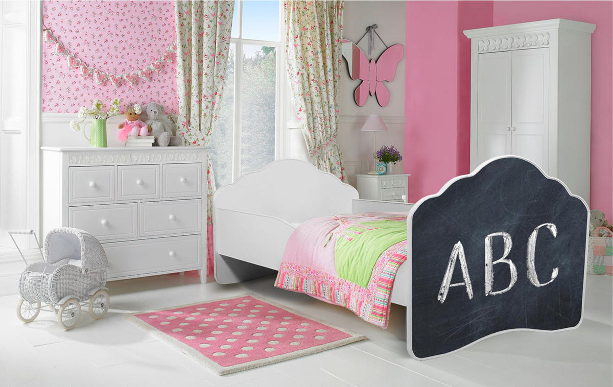 KINDERBETT Casimo weiß / Motiv ABC 88 / 164 / 63cm - Weiß, Holz/Holzwerkstoff (70/140cm) - Feldmann-Wohnen