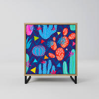 SIDEBOARD CACTUS VIBES, Eichefarben, 57,5x42x67,5 cm, Schwarze Metall-Rahmenfüße - Eichefarben/Multicolor, Holzwerkstoff/Metall (57.5/67.5/42cm) - SpaceRebels