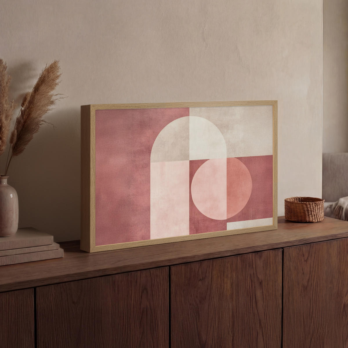 NÁSTĚNNÁ LAMPA S AKUMULÁTOREM Postavy - Abstraktní - Růžová 60x40 cm - starorůžová, kompozitní dřevo (60/40/8cm) - OnlyWow