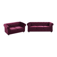 SOFAS 3-Sitzer & 2-Sitzer - Samt - Purpur - CHESTERFIELD - Bordeaux, Textil (88/72/205cm) - Vente-Unique