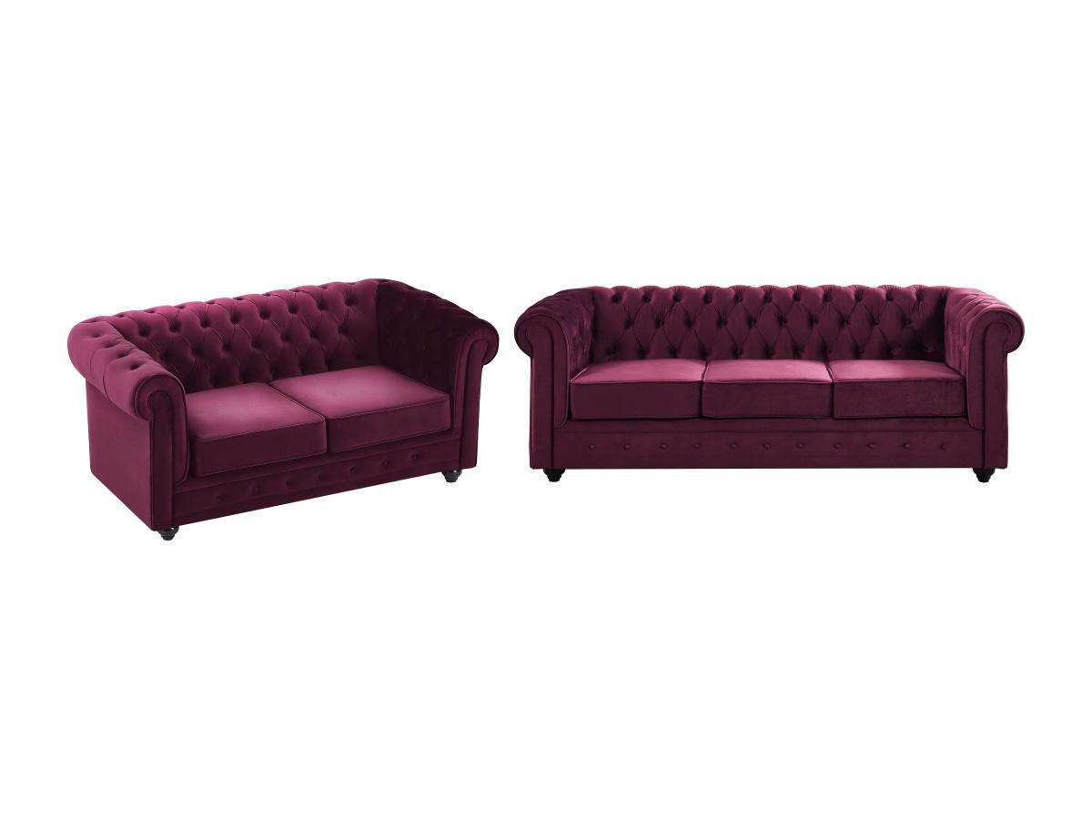 SOFAS 3-Sitzer & 2-Sitzer - Samt - Purpur - CHESTERFIELD - Bordeaux, Textil (88/72/205cm) - Vente-Unique