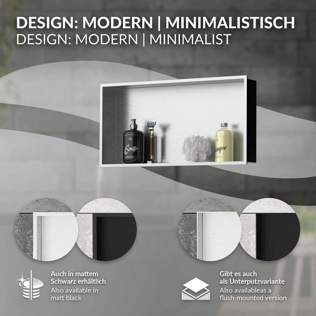 DUSCHNISCHE Silber 60/30 cm - Silberfarben, Metall (60/30/10cm) - LuxeBath