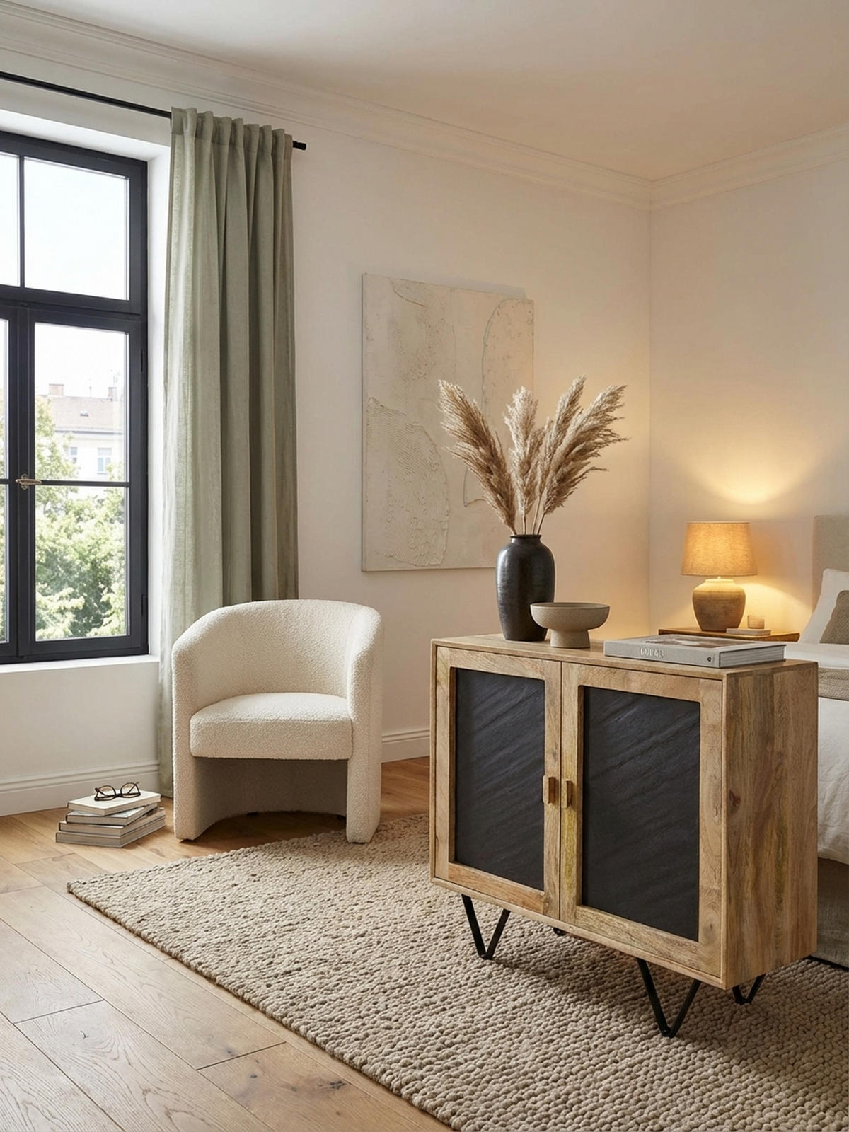 SIDEBOARD – Mangoholz, 80x75x35 cm, mit Stauraum, anthrazitfarbene Türen - Schwarz/Braun, Holz/Metall (80/75/35cm) - KADIMA DESIGN