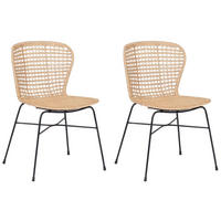 RATTANSTUHL 2er-Set Rattan Beige Elfros - Beige, Naturmaterialien/Metall (56/83/49cm) - Beliani