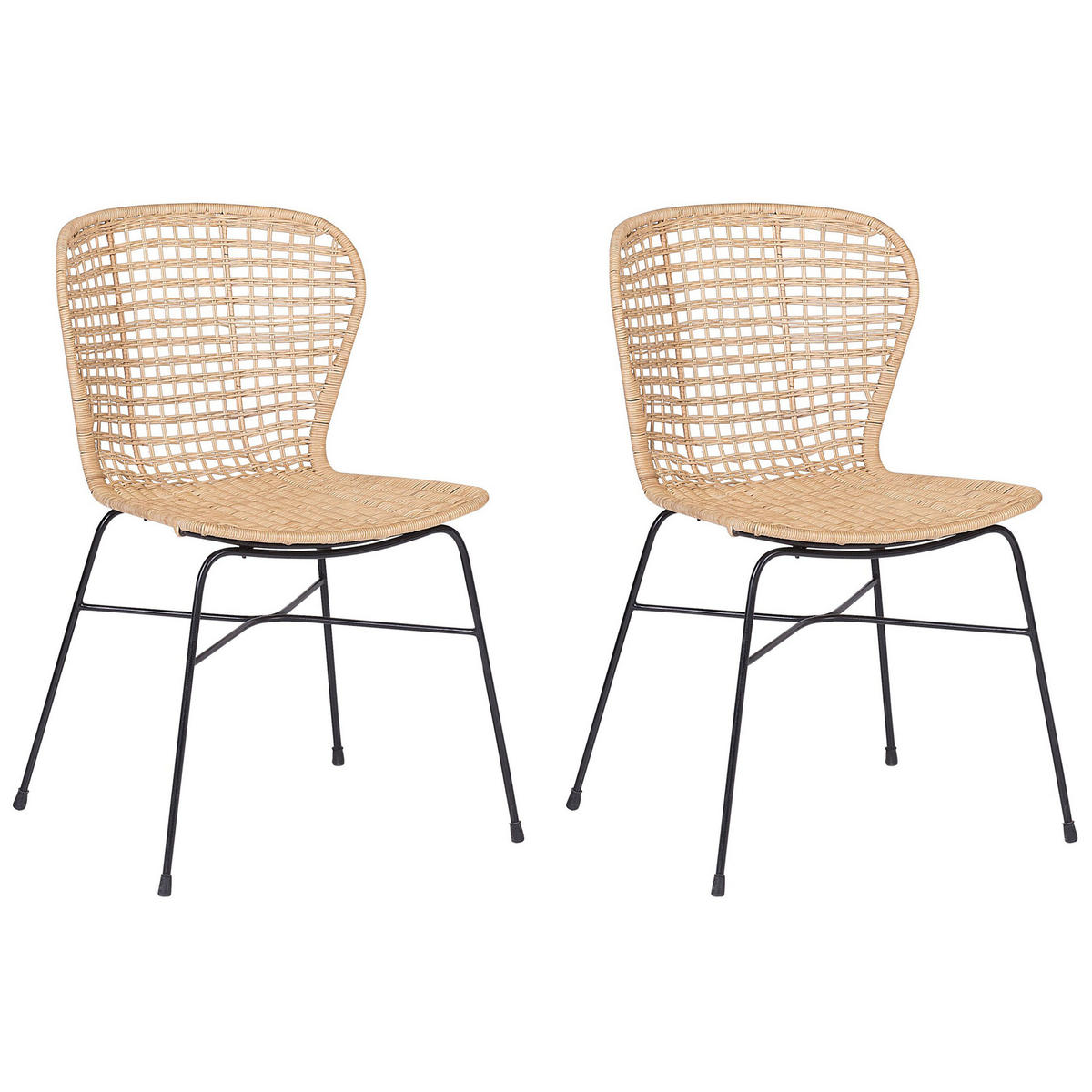 RATTANSTUHL 2er-Set Rattan Beige Elfros - Beige, Naturmaterialien/Metall (56/83/49cm) - Beliani