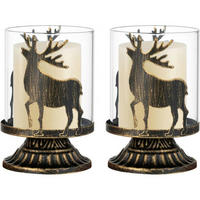 KERZENSTÄNDER Hirsch 2-teiliges Set Schwarz - Multicolor, Metall (8/12/8cm)