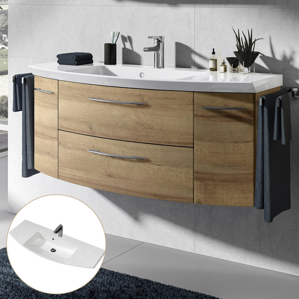 WASCHTISCH Cervia-66 - Braun, Holzwerkstoff (121/48/51cm) - Lomado