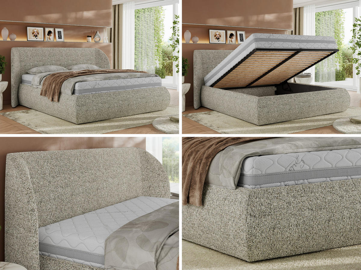 POLSTERBETT CAELA CLASSIC 200/200 - Beige Strukture - Schaum-Matratze - Beige, Textil (200/200cm) - MKS