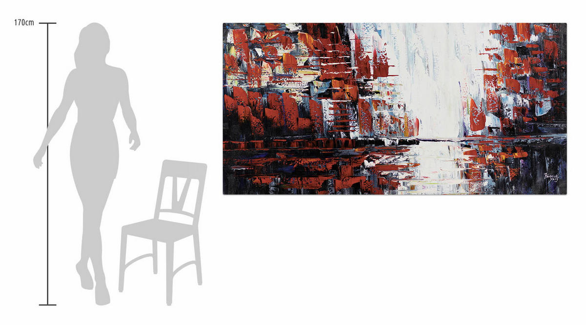 XXL ÖLGEMÄLDE Rot 200/100 cm - Rot/Weiß, Holz/Textil (200/100cm) - KUNSTLOFT