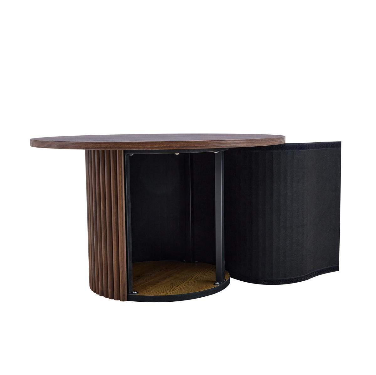 KONFERENČNÍ stolek 70/70/42 cm ořechová z MDF a kovu s drážkovaným podstavcem - barva vlašského ořechu, kompozitní dřevo (70/70/42cm) - OKWISH