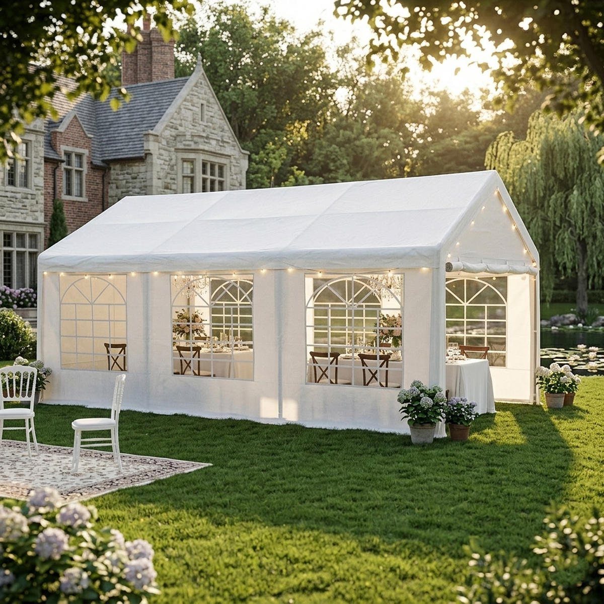 DACHPLANE Livingston - Zeltabdeckung für 4x10 Meter, PE weiss 180gr/m². BxTxH: 1000x400x310 cm - Weiß, Kunststoff (1000/0.3/400cm) - TPFGarden