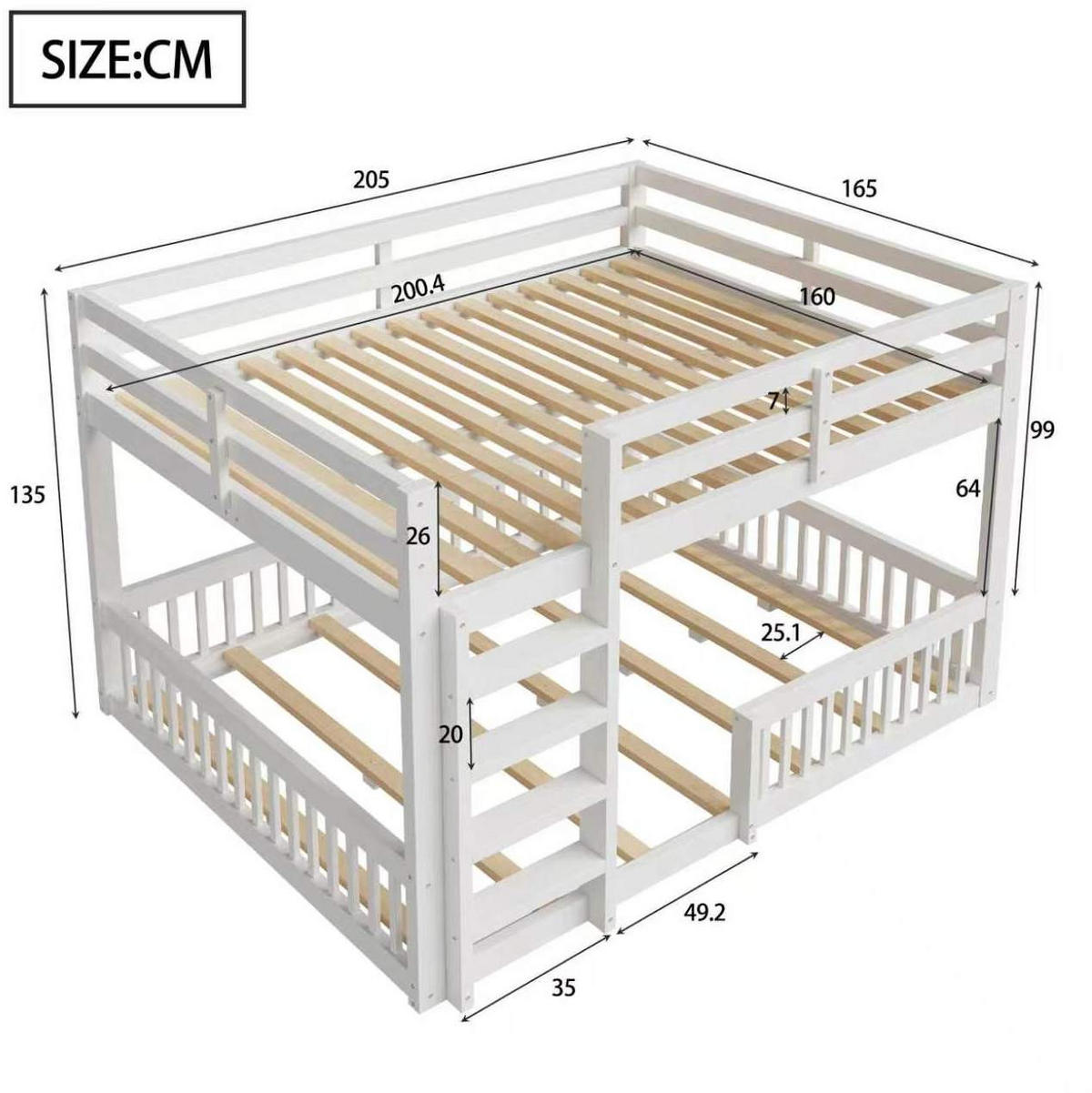ETAGENBETT 160/200 cm Weiß aus Massivholz mit Schutzgittern - Weiß, Holz (160/200cm) - MIVRAY