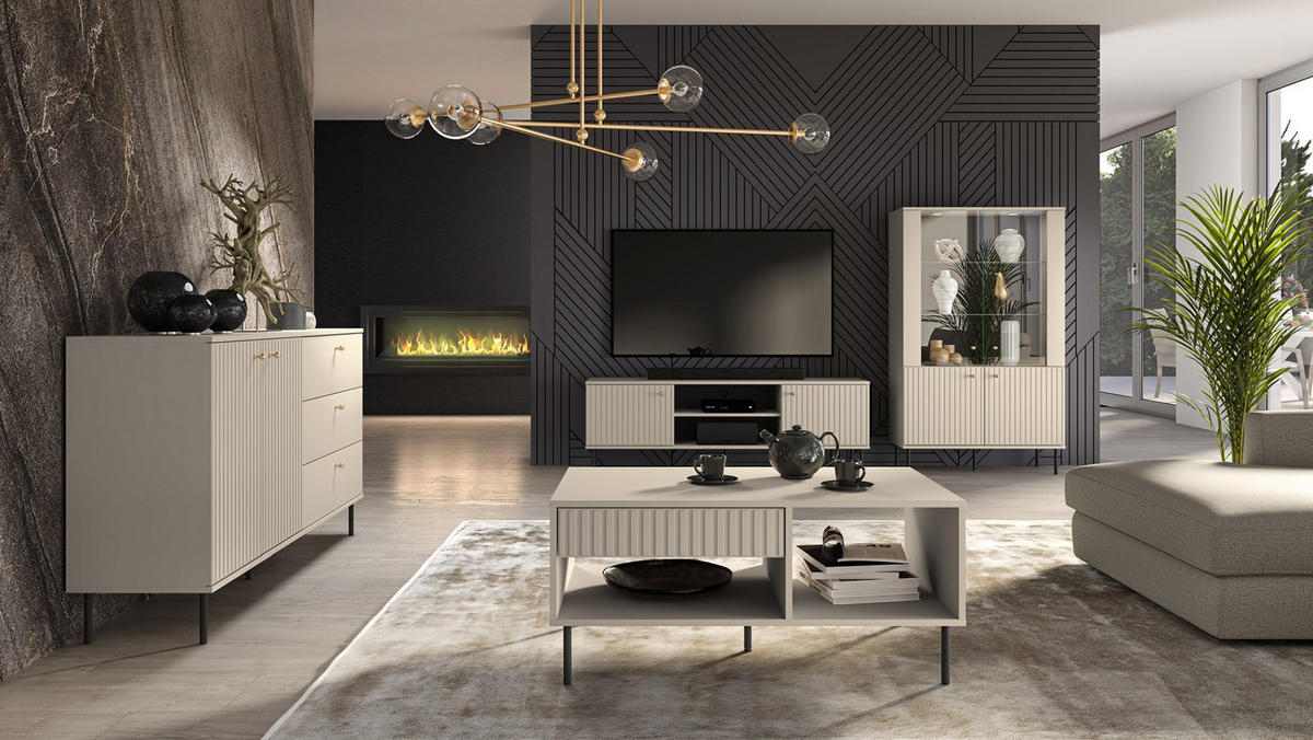 WOHNZIMMERTISCH rechteckig CALETTO Beige 100 cm - Beige/Schwarz, Holzwerkstoff/Metall (60/100/45cm) - Selsey