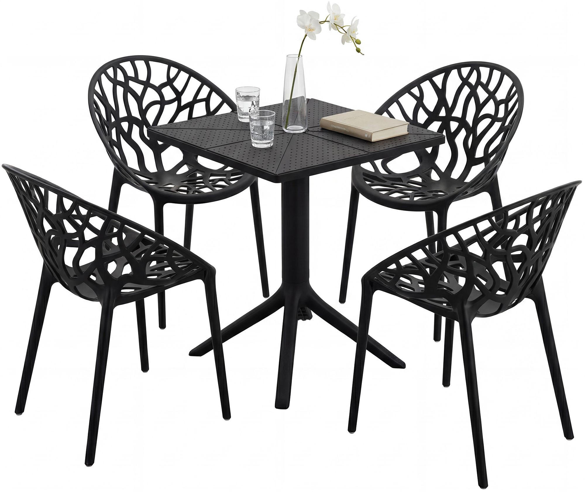GARTENMÖBEL-SET Sofia 4 Stühle 180x180x80cm Kunststoff Schwarz Balkonset - Schwarz, Kunststoff - DELUKE