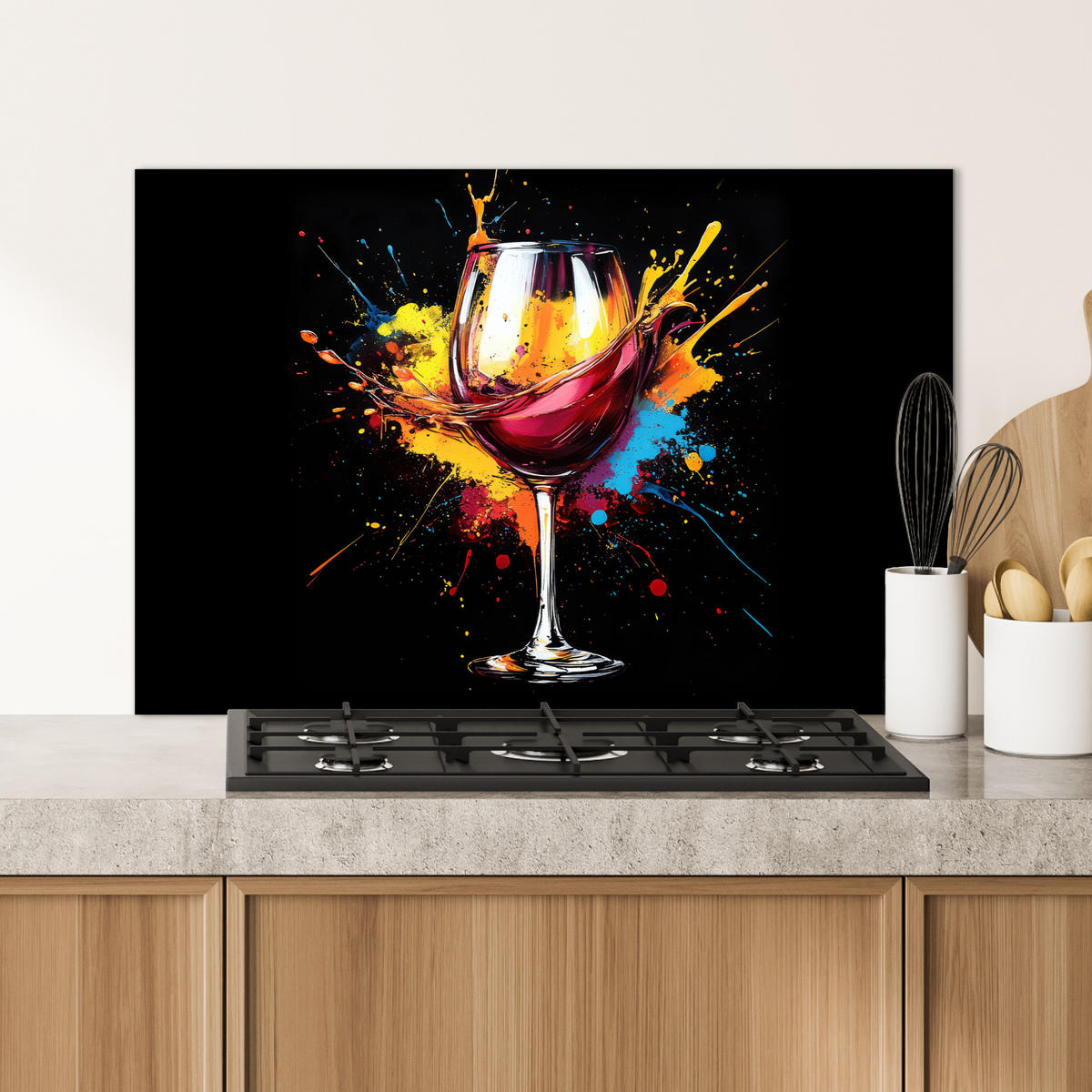 SPRITZSCHUTZ KÜCHE Wein - Glas - Graffiti - Getränk - Rot - Farbe 80x55 cm - Weinrot, Metall (80/0.3/55cm) - MuchoWow