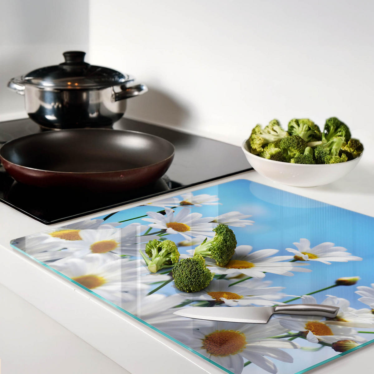 GLASPLATTE 60x52 cm Gänseblümchen - Weiß, Glas (60/0.4/52cm) - TULUP
