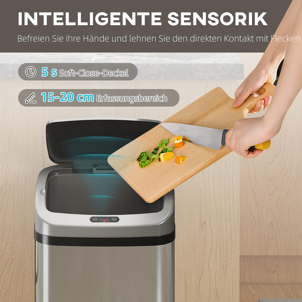 MÜLLEIMER DE-08899 48 L, automatische Schließfunktion Silberton - Silberfarben, Kunststoff (25/69/33cm) - ComfortXL