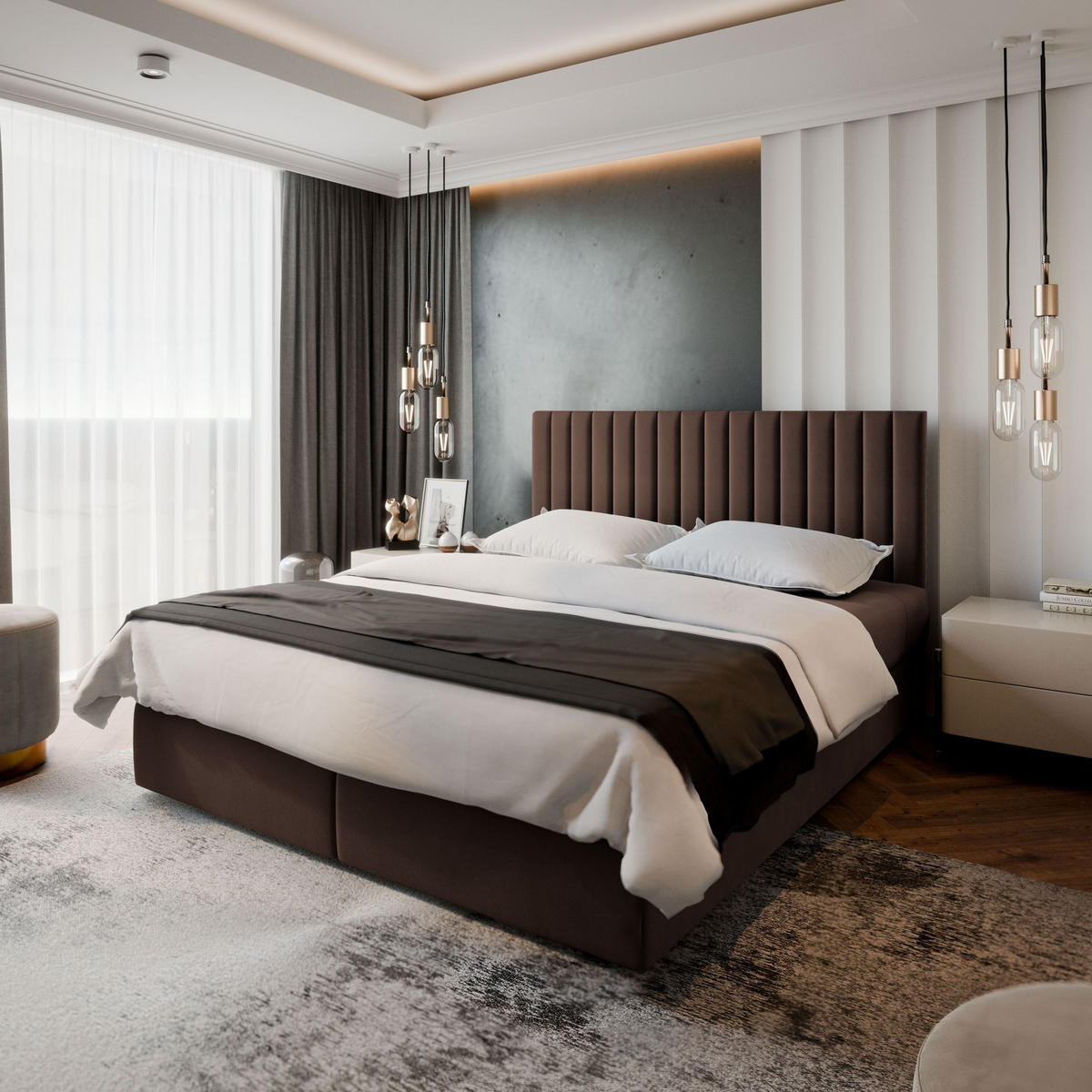 BOXBETT BRESEL 180x200 cm mit Matratze und Topper - Braun - Braun, Holz (180/200cm) - MASSENO