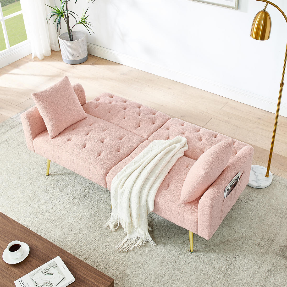 SCHLAFSOFA 177/78/74 cm in Pink Teddyfell mit Aufbewahrungstasche - Rosa, Textil (177/74/78cm) - Oxeza