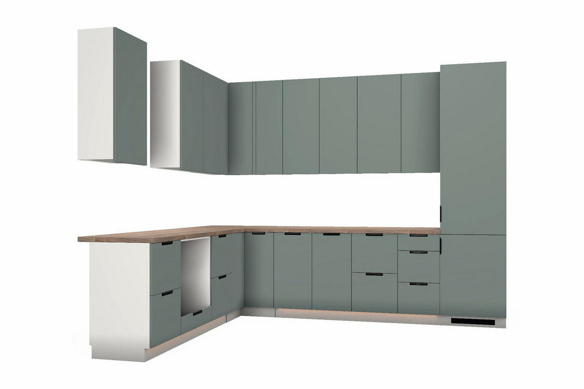 L-KÜCHE Sorento Grün & Weiß – 319 × 244 cm – KÜ-SORENTO6-001 - Grün, Holzwerkstoff (319/247/244cm) - ROYAL24_MARKT