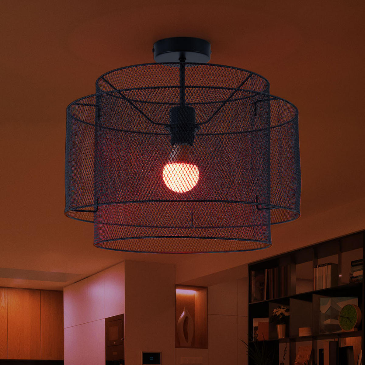 LED DECKENLEUCHTE Metall Schwarz rund - Schwarz, Metall (40/40/35cm) - Globo Lighting