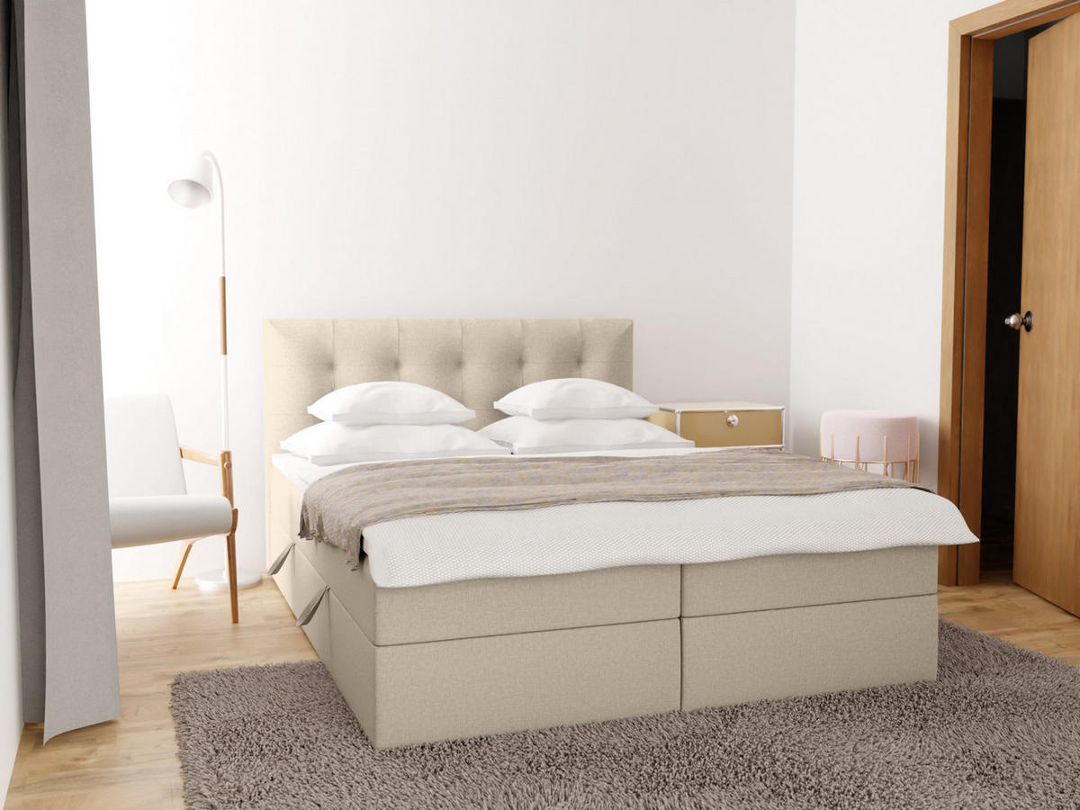 BOXBETT Doppelbett Kolumbo Hellbeige 160x200 cm - Beige, Textil (160/200cm) - Fedve