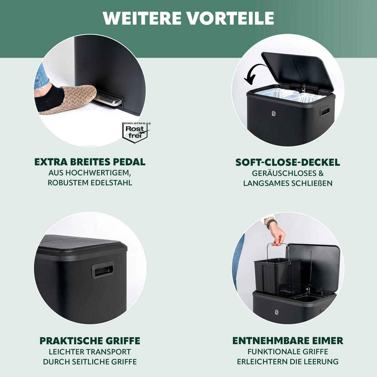 ABFALLEIMER 30 Liter, schwarz - Schwarz, Metall (42.5/50/33.5cm) - eluno
