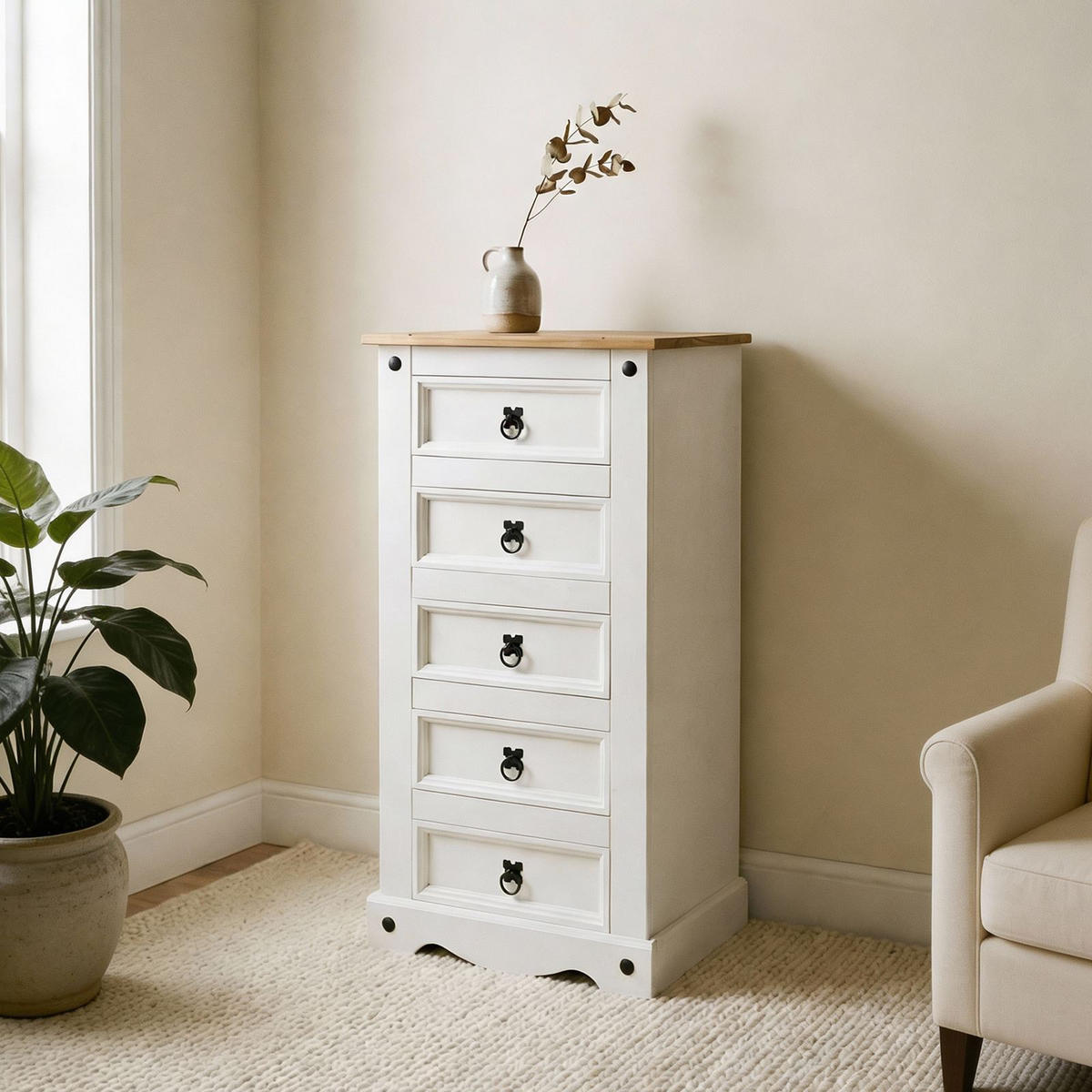 KOMMODE CAMPO weiß/braun - Weiß/Braun, Holz (53/104/39cm) - CARO-Möbel