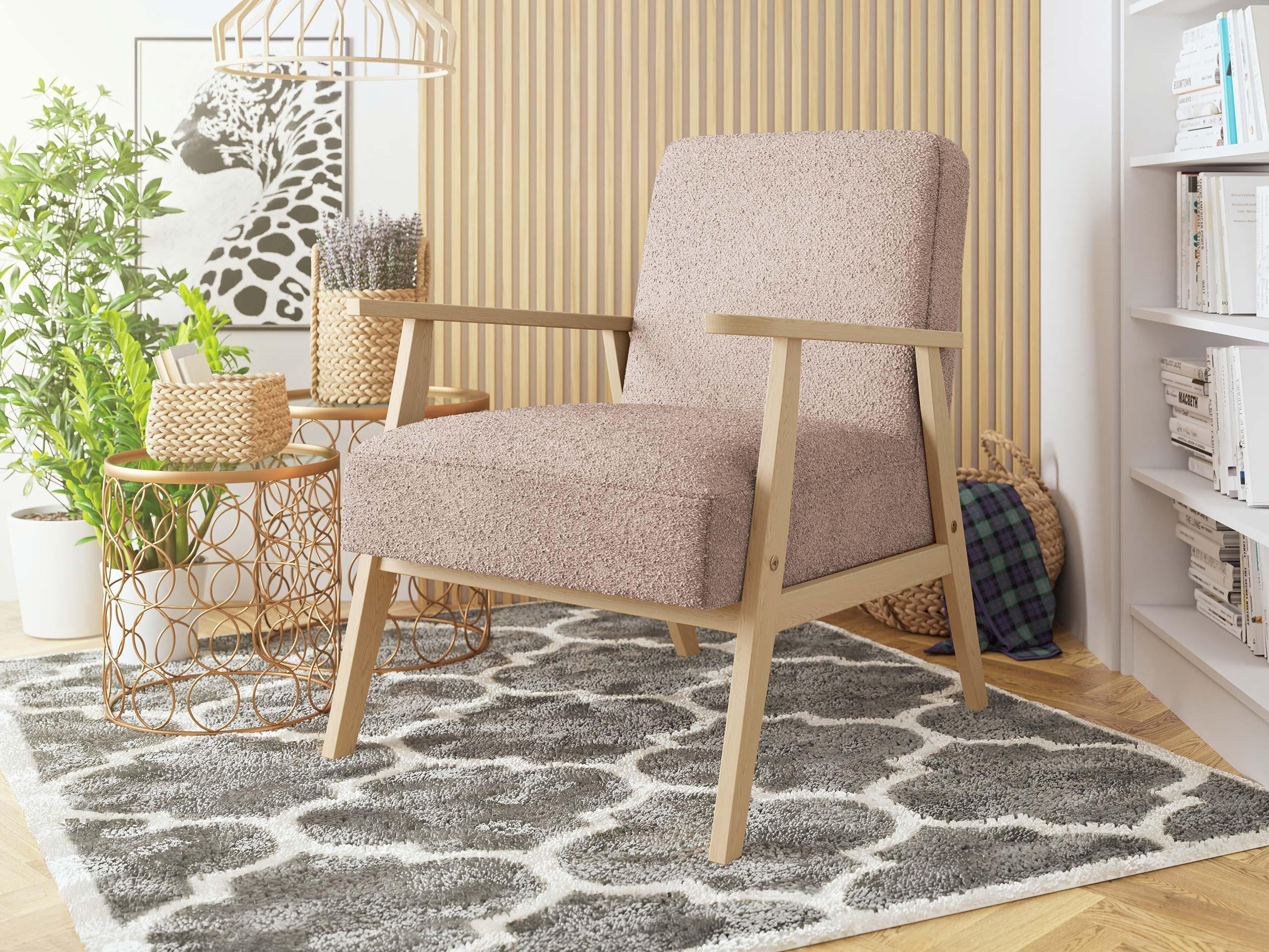 SESSEL Retro Boucle - Beige/Naturfarben, Holz/Textil (59/76/67cm) - MIRJAN24