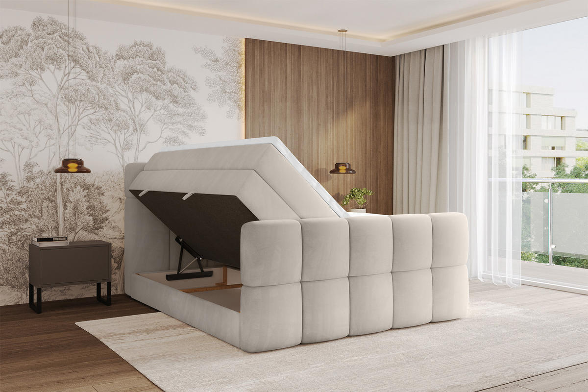 BOXBETT mit Matratze H3/H4 - FAMA-Z KING - 120x200 cm Beige Casablanca - Beige, Holzwerkstoff (120/200cm) - ALTDECOR