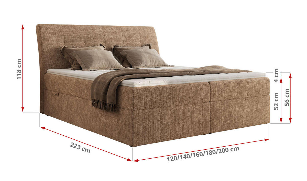 BOXBETT DAGOS 140/200 - Hellbraun Schenille grob gewebt - H4 - Topper T25 - Hellbraun, Textil (140/200cm) - MKS