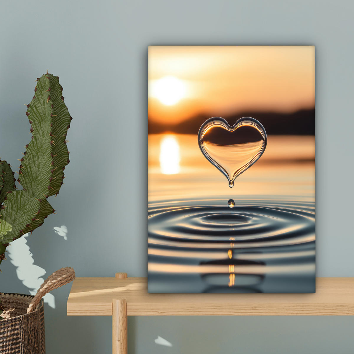 LEINWANDBILD - Herz - Wasser - Sonnenuntergang - Natur - Zen - 20x30 - Bilder - Bernsteinfarben, Textil (20/30cm) - MuchoWow