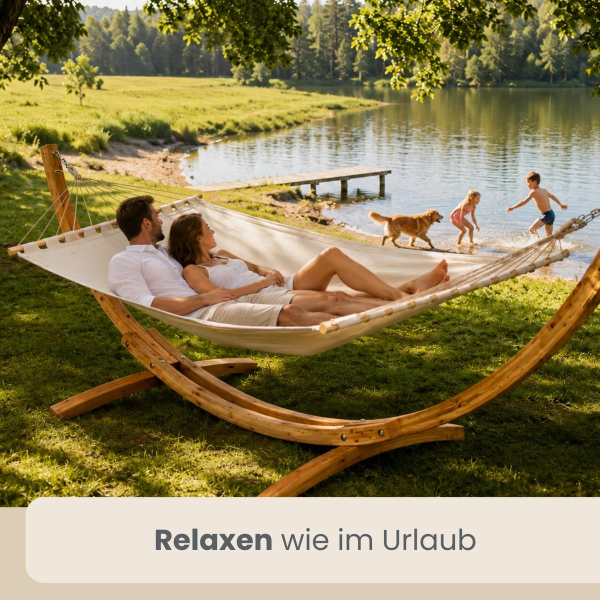 XXL-HÄNGEMATTENGESTELL, 325/120 cm, Holzfarben - Naturfarben, Holz (325/120/118cm) - Amanka