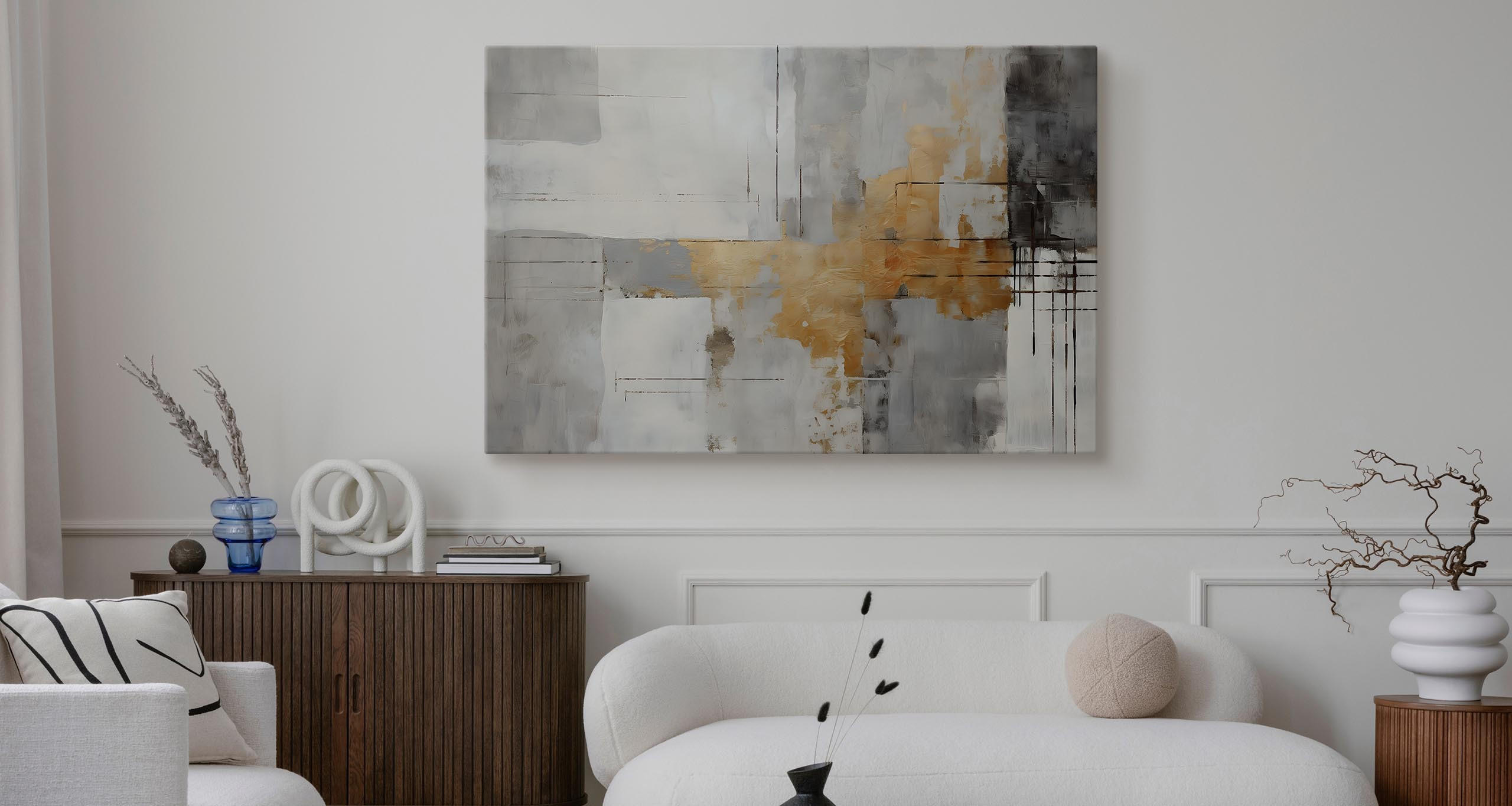 LEINWANDBILD Abstraktion Moderne Kunst 100x70 - Beige/Schwarz, Textil (100/70cm) - Muralo