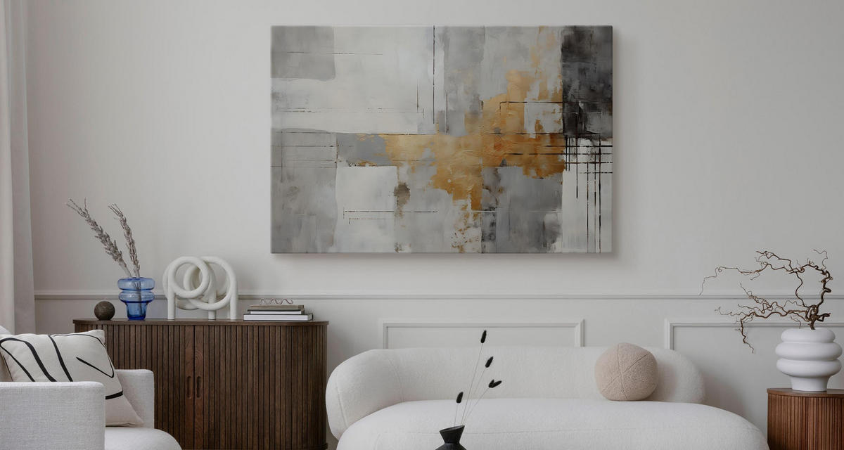 LEINWANDBILD Abstraktion Moderne Kunst 120x80 - Beige/Schwarz, Textil (120/80cm) - Muralo