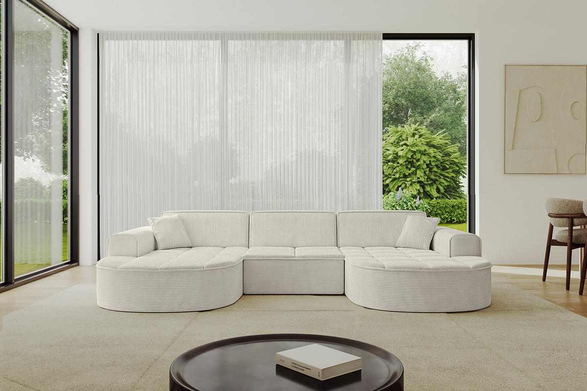 WOHNLANDSCHAFT TARO-U1 - 303x171x79,5 cm Creme - Hellgrau/Creme, Holzwerkstoff/Textil (303/79.5/171cm) - ALTDECOR