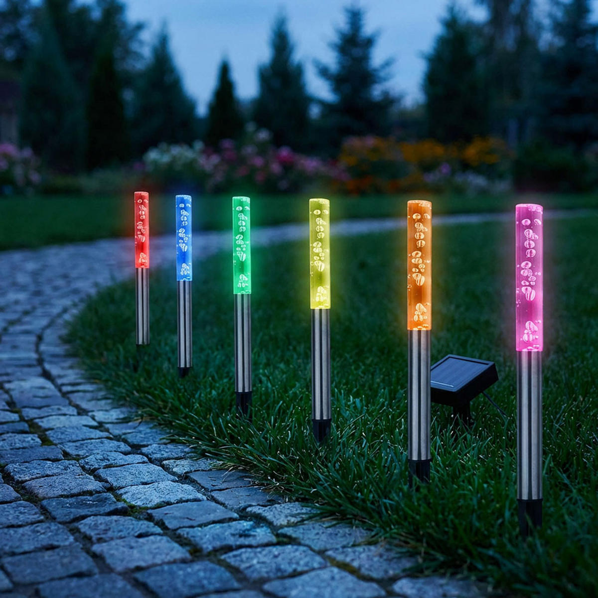 STECKLEUCHTE LED Solar Edelstahl Silber, RGB, 6er Set - Silberfarben, Metall (1.7/1.7/28.5cm)