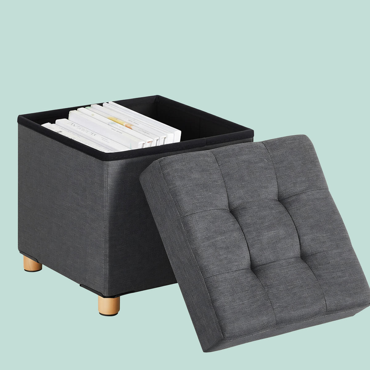 HOCKER - Dunkelgrau/Anthrazit, Holzwerkstoff/Textil (38/38/38cm) - Relaxdays