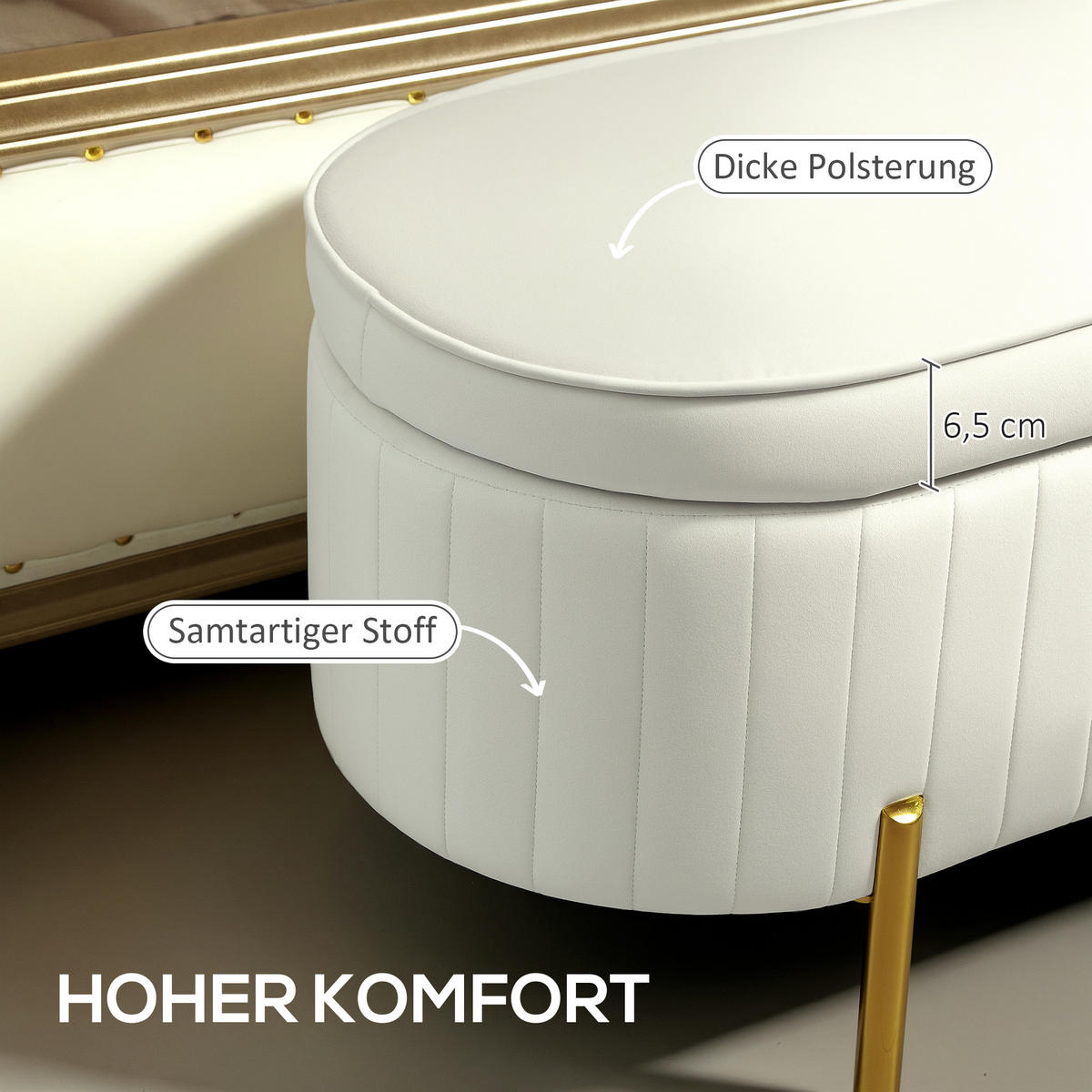 SITZBANK Polyester Metall Cremeweiß - Goldfarben/Creme, Textil/Metall (44/43.5/108cm) - HOMCOM