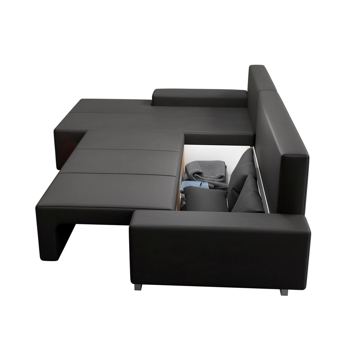 SOFA Davos mit Ottomane links dunkelgrau inkl LED - Dunkelgrau, Textil (260/180cm) - Juskys