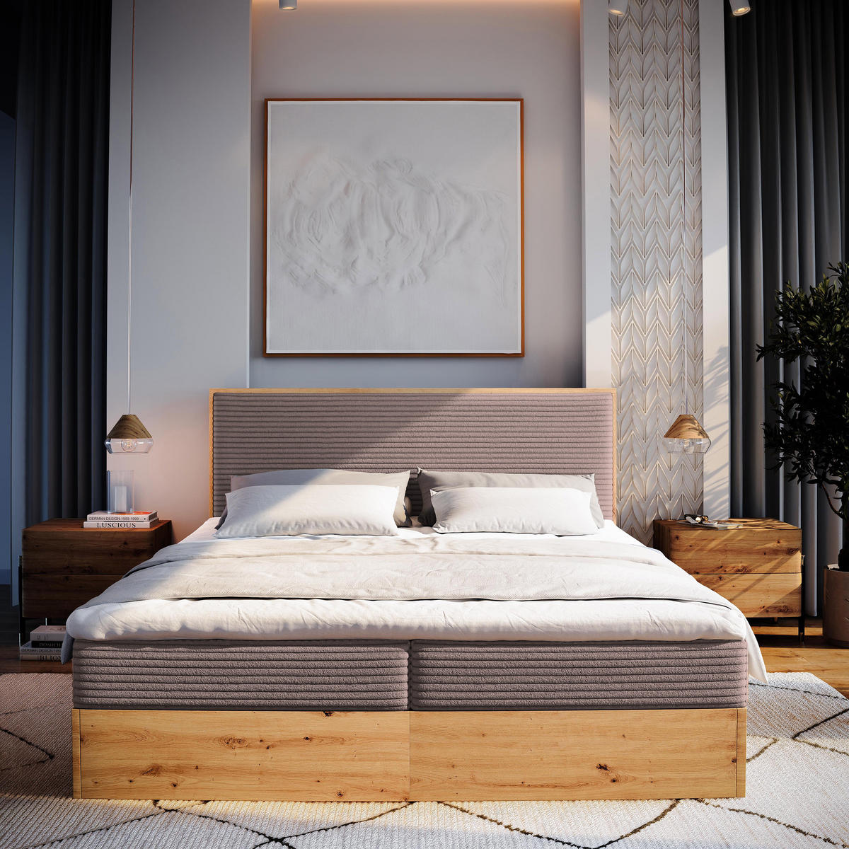 BOXBETT VERDON 160x200 cm mit Matratze und Topper - Rosa - Rosa, Holz (160/200cm) - MASSENO