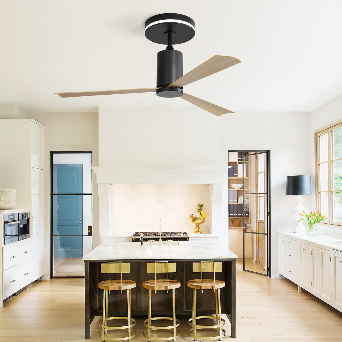 DECKENVENTILATOR DE-16329 flach mit LED & reversibel Nickel - Naturfarben, Kunststoff (132/132/65.5cm) - ComfortXL