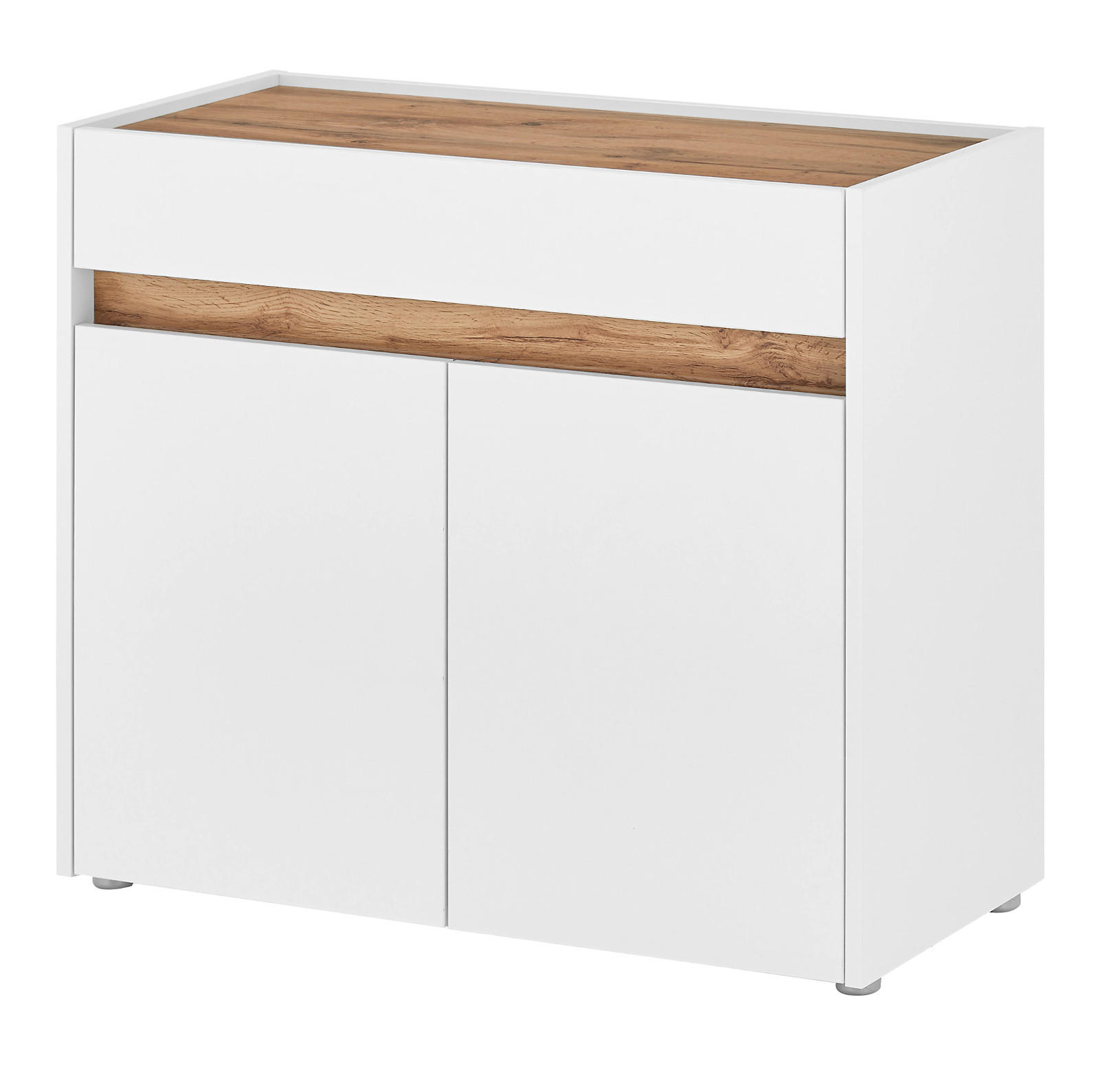 SCHUHSCHRANK weiß, Eiche Wotan 80 cm, Flurkommode mit Schubladen - Silberfarben/Eiche Wotan, Holzwerkstoff/Kunststoff (80/70/40cm) - Furn.Design