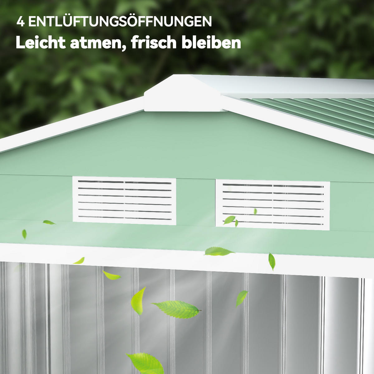 GERÄTEHAUS, Geräteschuppen, Garten Schuppen mit Bodenrahmen, Stahl, Hellgrün - Grün, Metall (130/185/213cm) - Outsunny