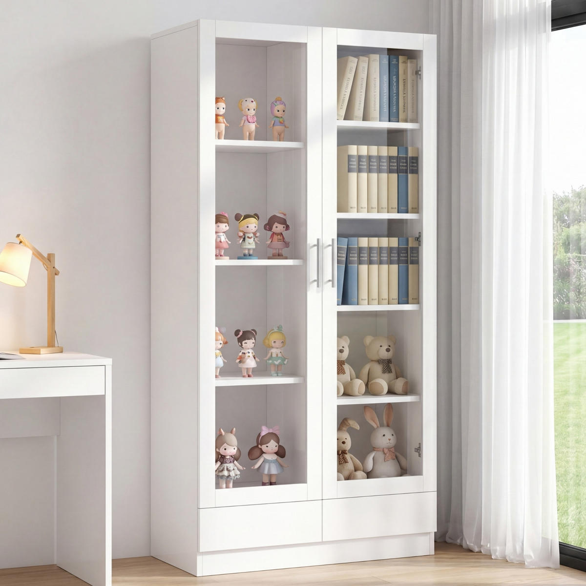 KÜCHENSCHRANKWEISS 80x40x160 cm, MDF und Glas, MIT 2 SCHUBLADEN, für Wohnzimmer und Büro - Weiß, Holzwerkstoff (40/160/80cm) - Rolipo